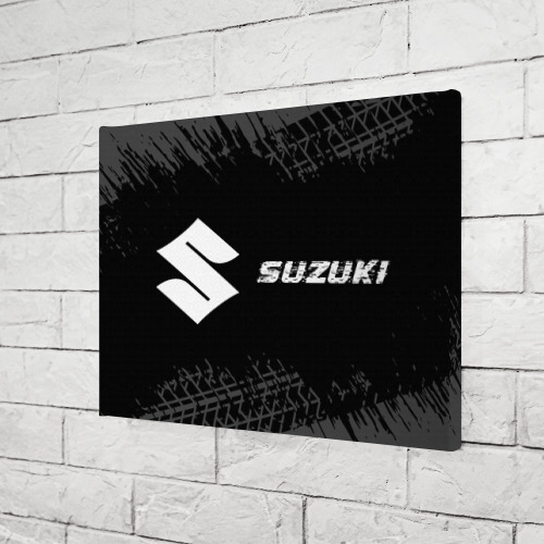 Холст прямоугольный Suzuki Speed на темном фоне со следами шин: надпись и символ, цвет 3D печать - фото 3