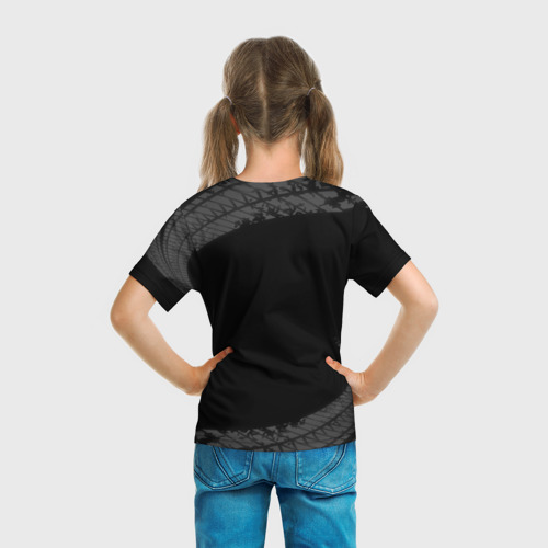 Детская футболка 3D Peugeot Speed на темном фоне со следами шин, цвет 3D печать - фото 6