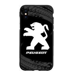 Чехол для iPhone XS Max матовый Peugeot Speed на темном фоне со следами шин