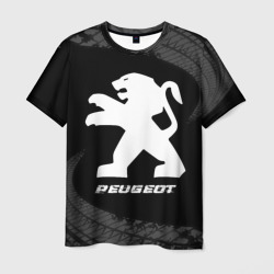 Мужская футболка 3D Peugeot Speed на темном фоне со следами шин
