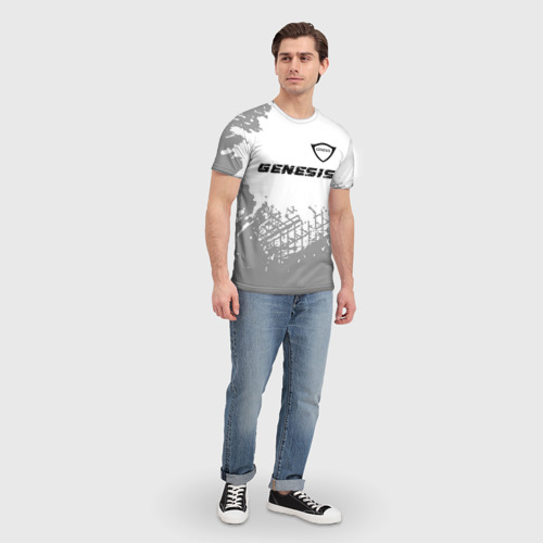 Мужская футболка 3D с принтом Genesis Speed на светлом фоне со следами шин: символ сверху, вид сбоку #3