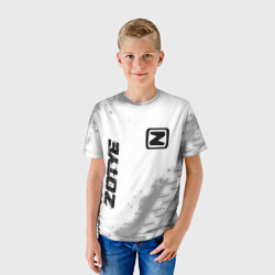 Детская футболка 3D Zotye Speed на светлом фоне со следами шин: надпись, символ - фото 2