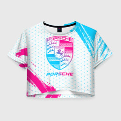 Женская футболка Crop-top 3D Porsche neon gradient style