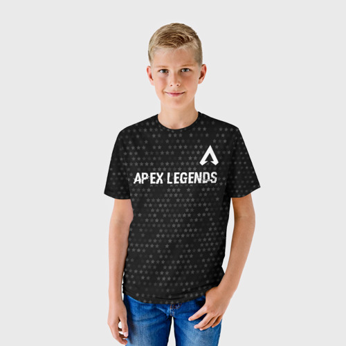 Детская футболка 3D Apex Legends glitch на темном фоне: символ сверху, цвет 3D печать - фото 3
