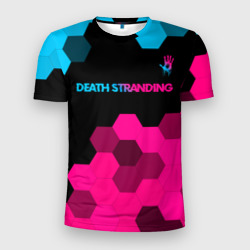 Мужская футболка 3D Slim Death Stranding - neon gradient: символ сверху