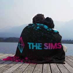 Плед с принтом The Sims - neon gradient: надпись и символ для любого человека, вид спереди №3. Цвет основы: 3d (велсофт)