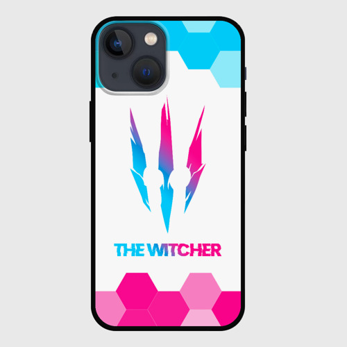 Чехол для iPhone 13 mini с принтом The Witcher neon gradient style, вид спереди #2