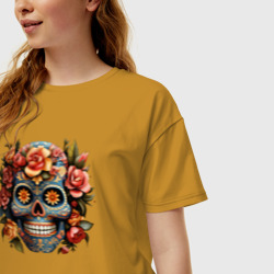 Женская футболка хлопок Oversize Аттрактивный мексиканский череп - фото 2