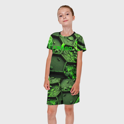 Детский костюм с шортами 3D CSGO green  abstract, цвет 3D печать - фото 5