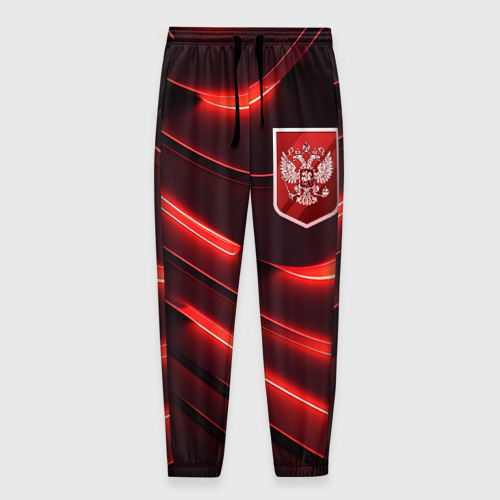 Мужские брюки 3D Красный неоновый герб России, цвет 3D печать