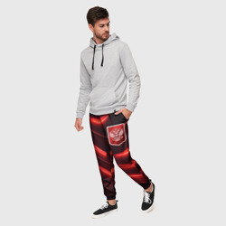 Мужские брюки 3D Красный неоновый герб России - фото 2