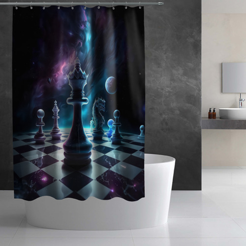 Штора 3D для ванной Космические шахматы - фото 2