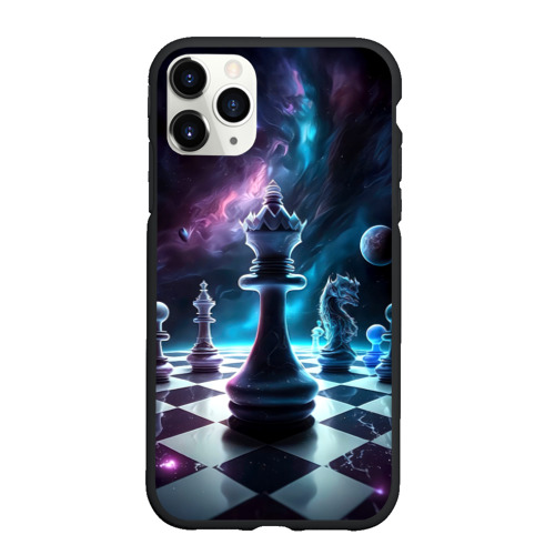 Чехол для iPhone 11 Pro Max матовый с принтом Космические шахматы, вид спереди #2