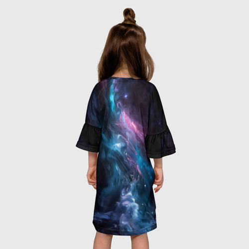 Детское платье 3D с принтом Космические шахматы, вид сзади #2