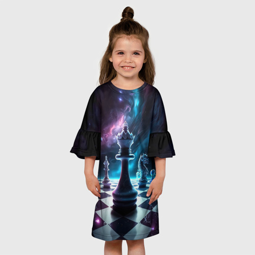Детское платье 3D с принтом Космические шахматы, вид сбоку #3