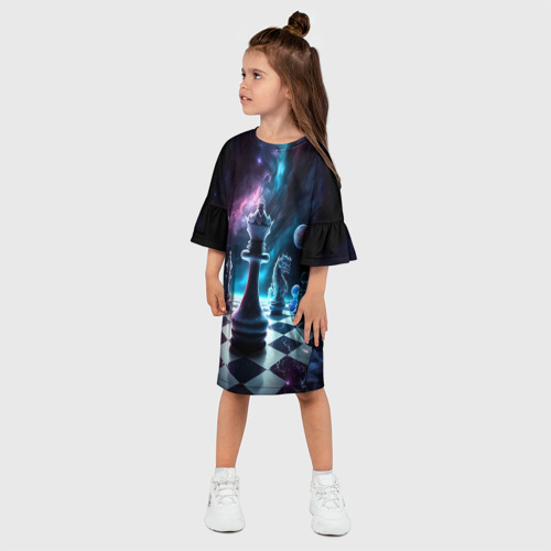 Детское платье 3D с принтом Космические шахматы, фото на моделе #1