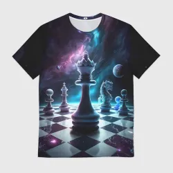 Мужская футболка 3D Космические шахматы