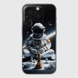 Чехол для iPhone 16 Pro Max силиконовый с защитой камеры Космонавт и шахматы