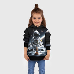 Толстовка с принтом Космонавт и шахматы для ребенка, вид на модели спереди №3. Цвет основы: черный