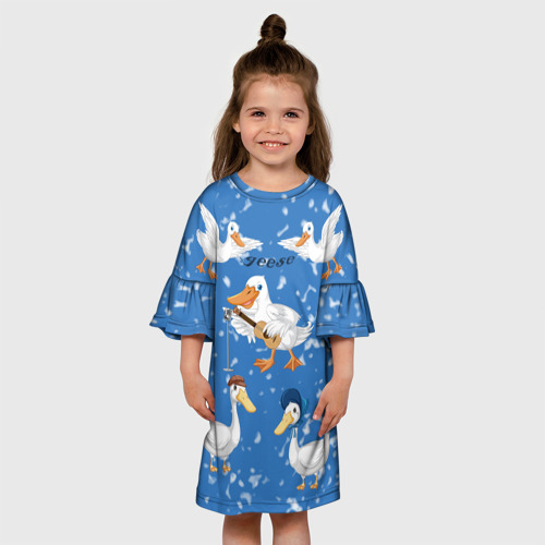 Детское платье 3D Белые гуси и утки, цвет 3D печать - фото 4