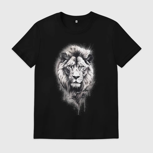 Мужская футболка хлопок Голова льва рисунок карандашом