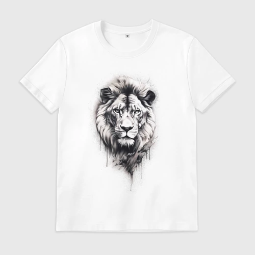 Мужская футболка хлопок Голова льва рисунок карандашом