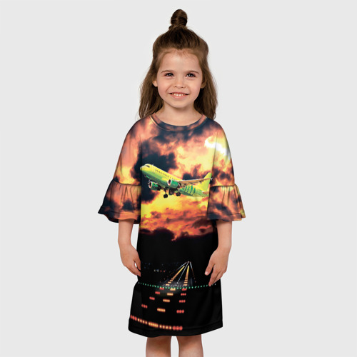 Детское платье 3D с принтом Боинг 737 Суровый закат, вид сбоку #3