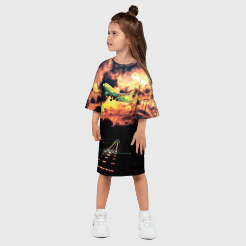Детское платье 3D с принтом Боинг 737 Суровый закат, фото на моделе #1