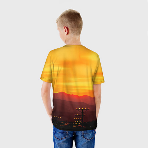 Детская футболка 3D S7 Боинг 737 Оранжевый закат, цвет 3D печать - фото 4