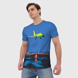 Мужская футболка 3D S7 Боинг 737 над взлетной полосой - фото 2