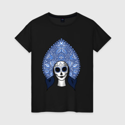 Череп мексиканский в кокошнике – Женская футболка хлопок с принтом купить со скидкой в -20%