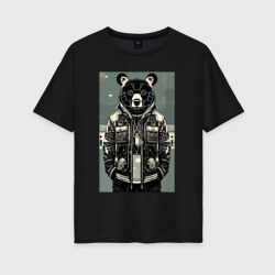 Женская футболка хлопок Oversize Полигональный медведь - нейросеть - Киберпанк
