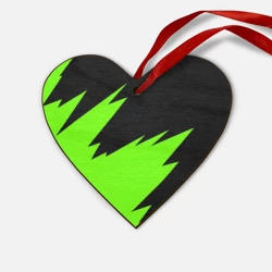 Деревянная игрушка Сердце Черно-зеленый узор