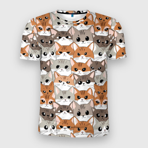 Мужская футболка 3D Slim Паттерн милые котики, цвет 3D печать