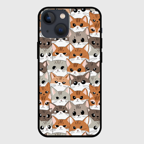 Чехол для iPhone 13 mini с принтом Паттерн милые котики, вид спереди #2