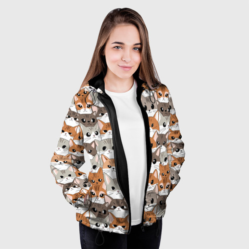 Женская куртка 3D с принтом Паттерн милые котики, вид сбоку #3
