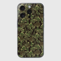 Чехол для iPhone 15 Pro Max силиконовый с защитой камеры Магические грибы - камуфляж