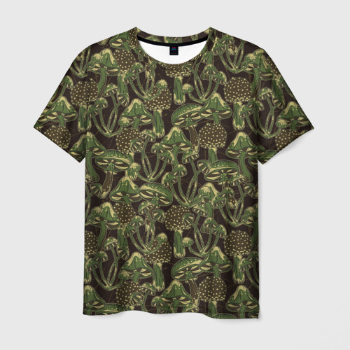 Мужская футболка с принтом Магические грибы - камуфляж, вид спереди №1