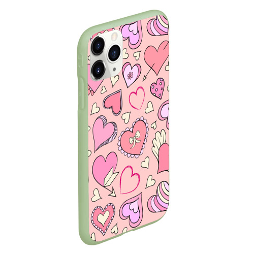 Чехол для iPhone 11 Pro матовый Many hearts, цвет салатовый - фото 3