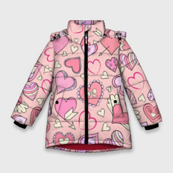 Зимняя куртка для девочек 3D Many hearts