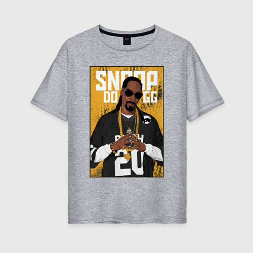 Женская футболка хлопок Oversize Snoop dogg с цепями, цвет меланж