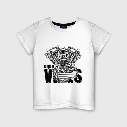 Детская футболка хлопок с принтом V motor vibes, вид спереди #2