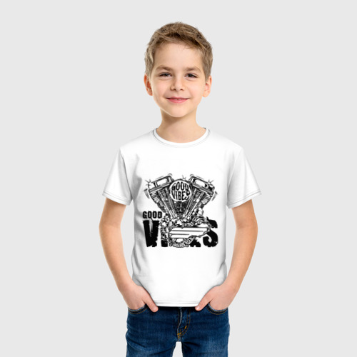 Детская футболка хлопок с принтом V motor vibes, фото на моделе #1