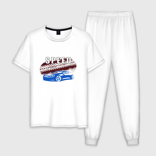 Мужская пижама хлопок с принтом Машина с надписью Скорость, вид спереди #2