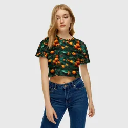 Женская футболка Crop-top 3D Яркие апельсины - фото 3