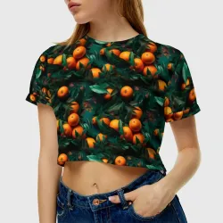 Женская футболка Crop-top 3D Яркие апельсины - фото 5
