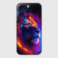 Чехол для iPhone 15 Pro Max силиконовый с защитой камеры Космический галактический лев