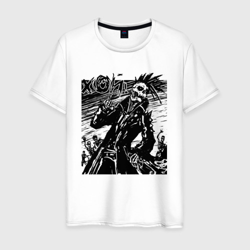 Мужская футболка хлопок с принтом В кожаном плаще мёртвый анархист, вид спереди #2