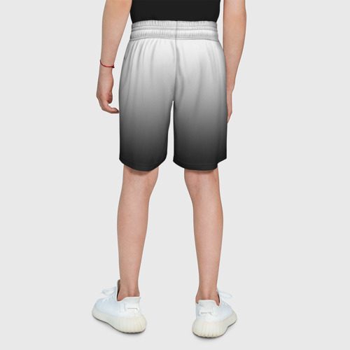 Детские спортивные шорты 3D с принтом Бело-чёрный градиент, вид сзади #2