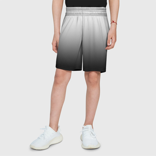 Детские спортивные шорты 3D с принтом Бело-чёрный градиент, вид сбоку #3